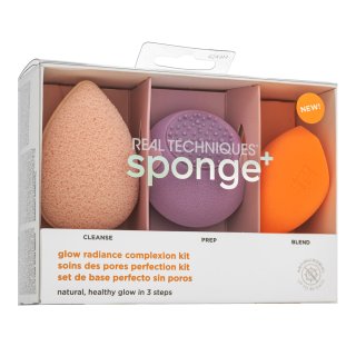 Real Techniques Sponge+ Glow Radiance Complexion Kit 3pcs set per l' unificazione della pelle e illuminazione